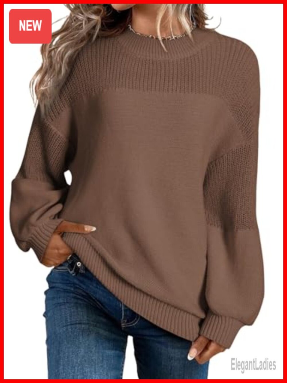 Oversized Long Sleeve Crewneck Knit Pullover Sweater Women Loose Fit Casual